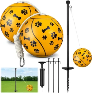 10 ft Tetherball Set with 2 Balls, Portable Replacement Tetherball Ball and Rope and Pole Tether Equipment Adjustable Pole Game for Adult Dog Outdoor Backyard Beach