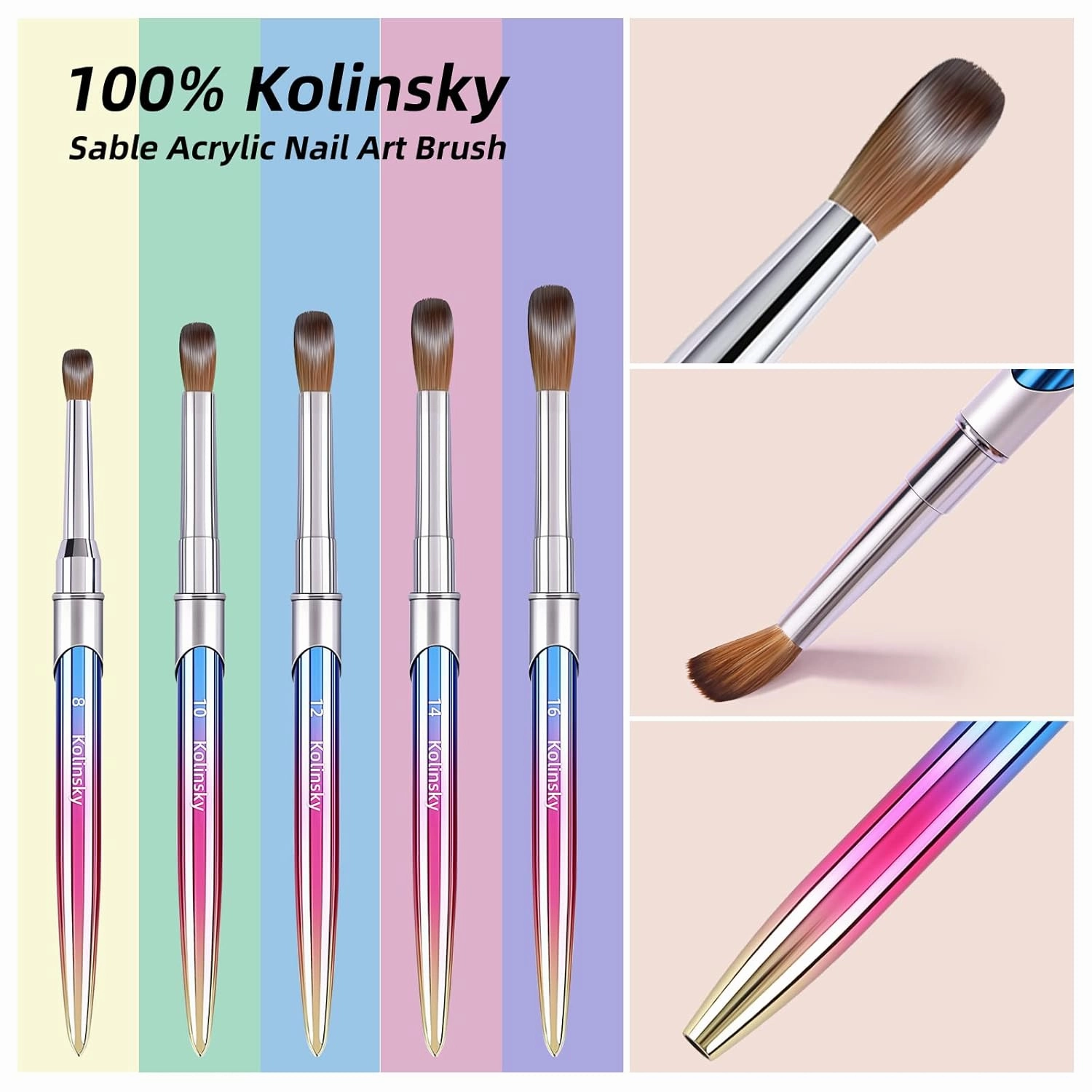 100% Kolinsky Acrylic Nail Brush,3D Pure Handmade Round Shape Size 12 Nail Brushes for Acrylic Application, Professional Nail Art Brush Manicure for Professional Manicure DIY Home Salon(#12)