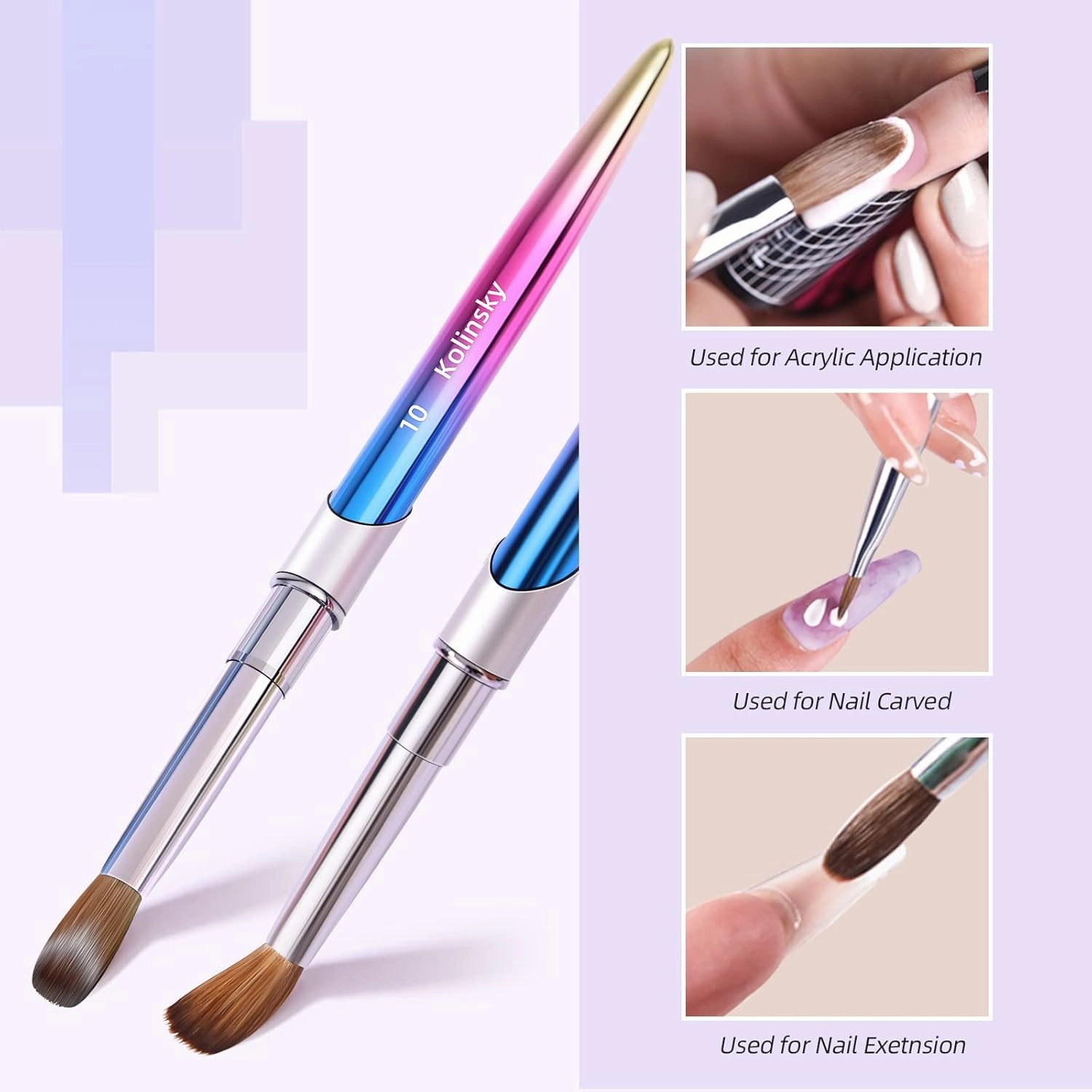 100% Kolinsky Acrylic Nail Brush,3D Pure Handmade Round Shape Size 12 Nail Brushes for Acrylic Application, Professional Nail Art Brush Manicure for Professional Manicure DIY Home Salon(#12)