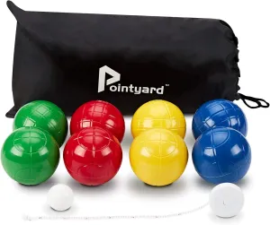 100mm Bocce Ball Set, Regulation Bocci Ball Set with 8 PE Bocce Balls/1 Pallino/Carrying Bag/Measuring Tape - Outdoor Family Bocce Game for Backyard/Lawn/Beach (Red,Blue,Green,Yellow)