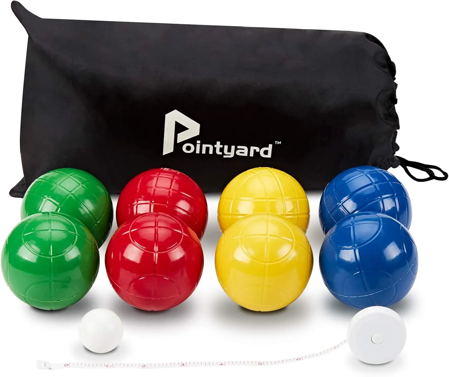 100mm Bocce Ball Set, Regulation Bocci Ball Set with 8 PE Bocce Balls/1 Pallino/Carrying Bag/Measuring Tape - Outdoor Family Bocce Game for Backyard/Lawn/Beach (Red,Blue,Green,Yellow)