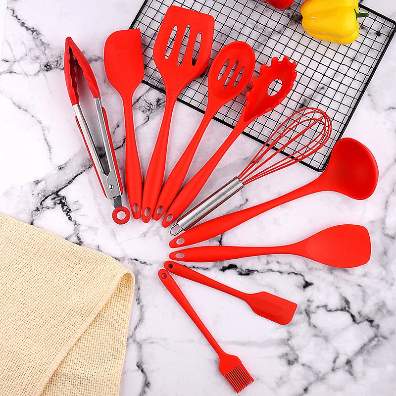 10PC Silicone Kitchen Cooking Baking Utensil Set (Red)
