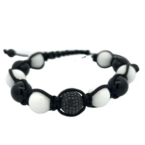 11MM Black & White .90cttw Diamond Disco Ball Bracelet .925 Sterling Silver