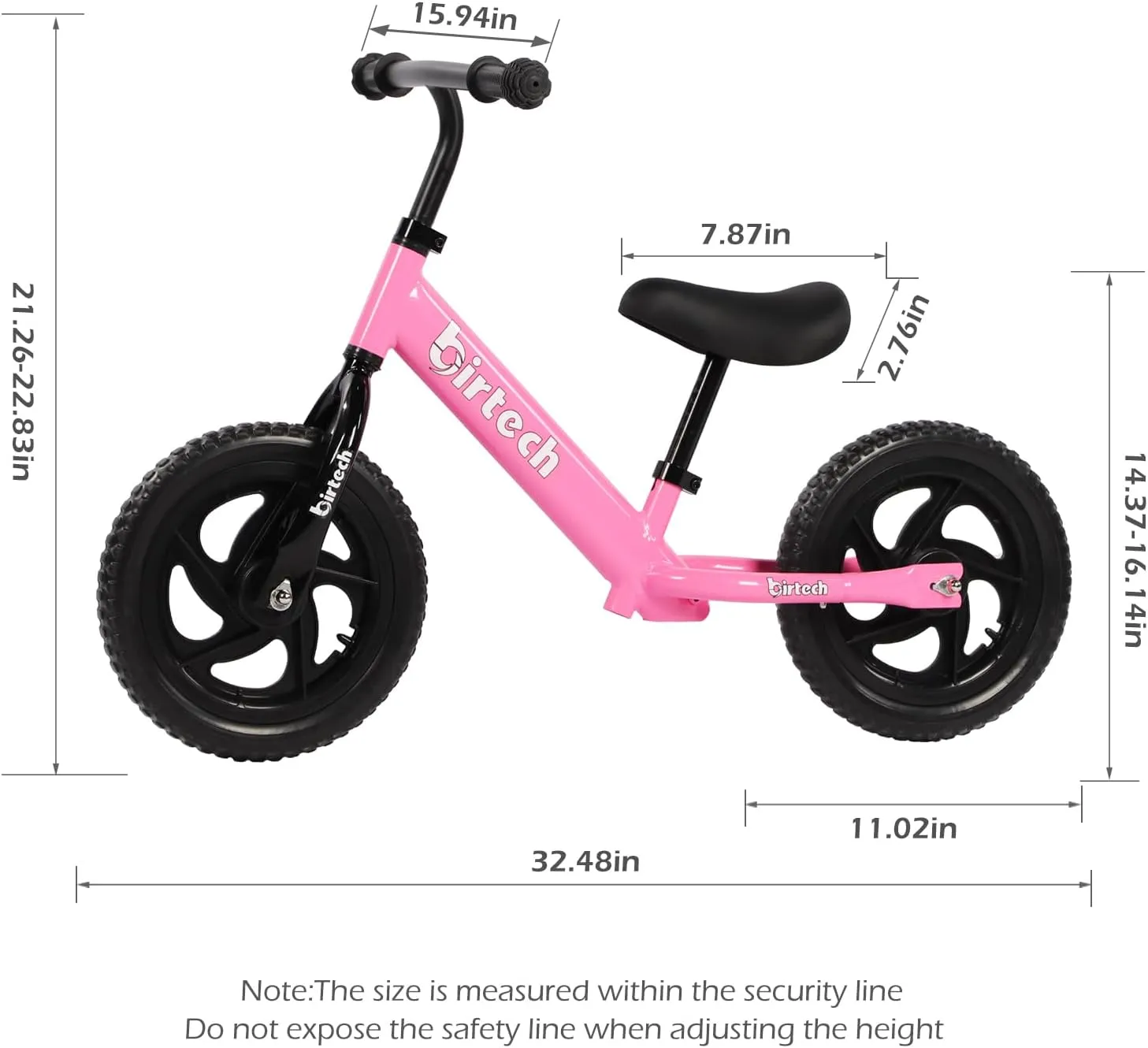 12 Inch Toddler Balance Bike for Kids 2-6 Years Old, Adjustable Seat Height, Indoor Outdoor Toy Bicycle With No Pedals, Pink