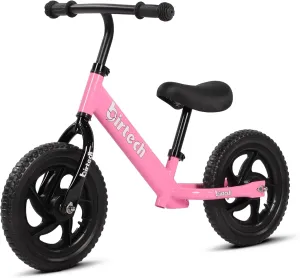 12 Inch Toddler Balance Bike for Kids 2-6 Years Old, Adjustable Seat Height, Indoor Outdoor Toy Bicycle With No Pedals, Pink