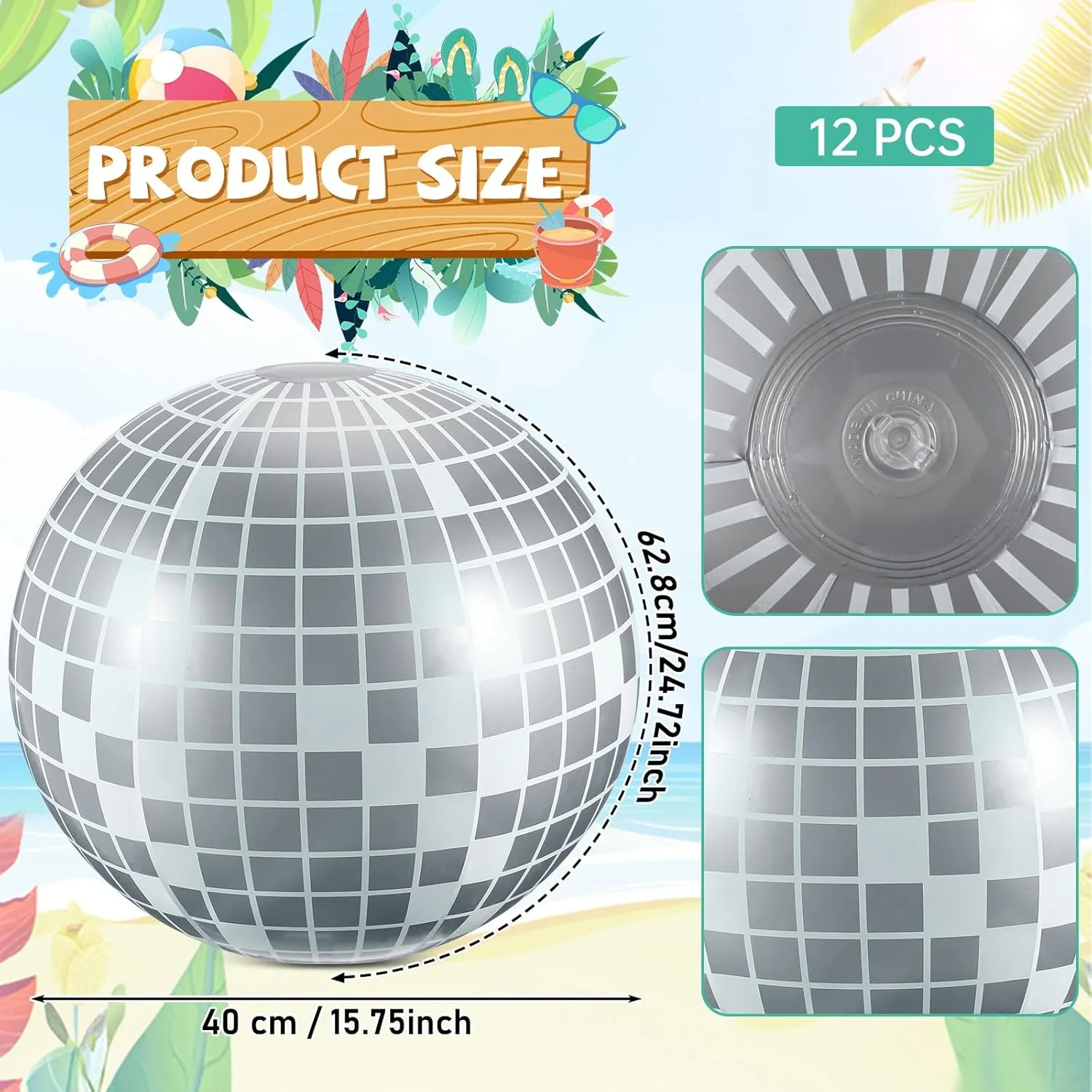12 Pcs Inflatable Beach Ball Disco Theme Party Decoration Inflatable Disco Ball Summer Pool Toys Indoor Outdoor Beach Sports Theme Decor Gift