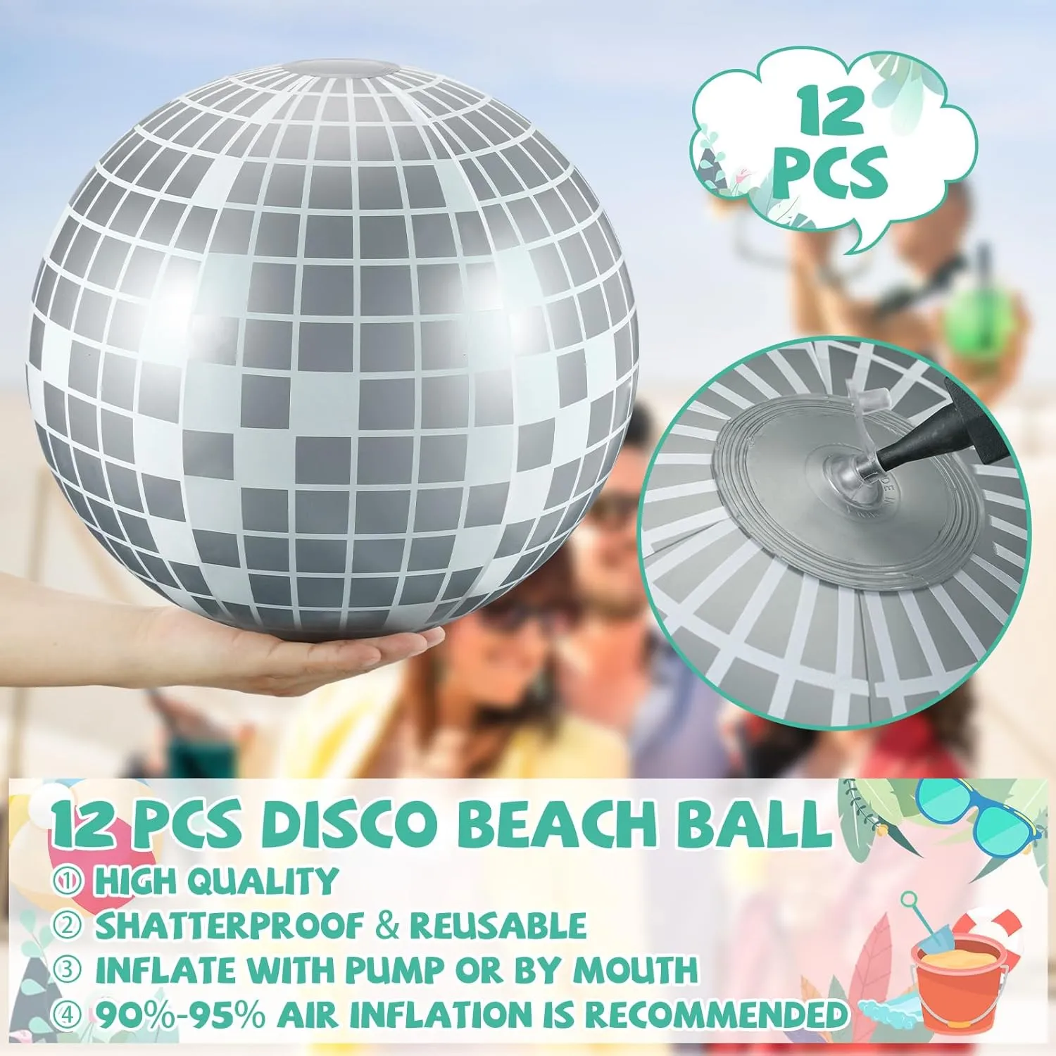 12 Pcs Inflatable Beach Ball Disco Theme Party Decoration Inflatable Disco Ball Summer Pool Toys Indoor Outdoor Beach Sports Theme Decor Gift
