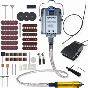 1200W Flex Shaft Grinder Electric Rotary Tool Supporting Forward and Reverse Rotation, Flexible Shaft Machine Kits with Variable Speed Foot Switch and 110pcs Attachments for Grinding Sanding