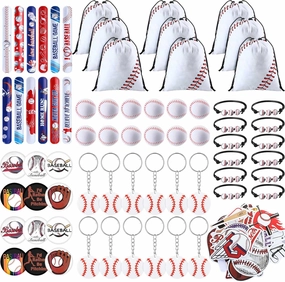 122 Pcs Baseball Party Favors Team party Gifts Include Drawstring Goodie Bag, Bracelet Slap, Foam Mini Stress Ball, Keychain, Badges and Stickers for Boys Girls Baseball Lover Birthday