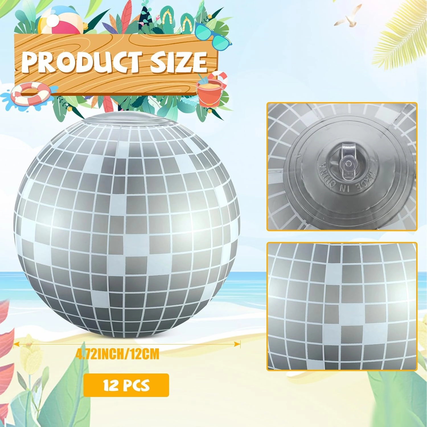 12 Pcs Inflatable Beach Ball Disco Theme Party Decoration Inflatable Disco Ball Summer Pool Toys Indoor Outdoor Beach Sports Theme Decor Gift