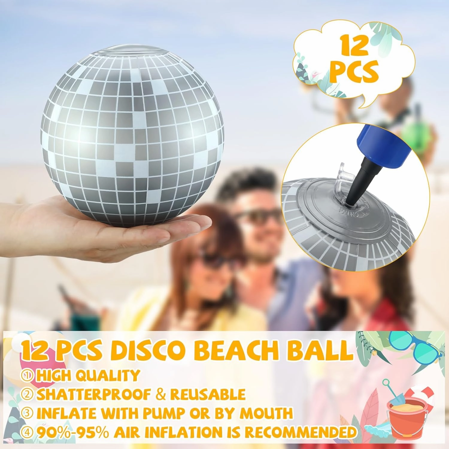 12 Pcs Inflatable Beach Ball Disco Theme Party Decoration Inflatable Disco Ball Summer Pool Toys Indoor Outdoor Beach Sports Theme Decor Gift