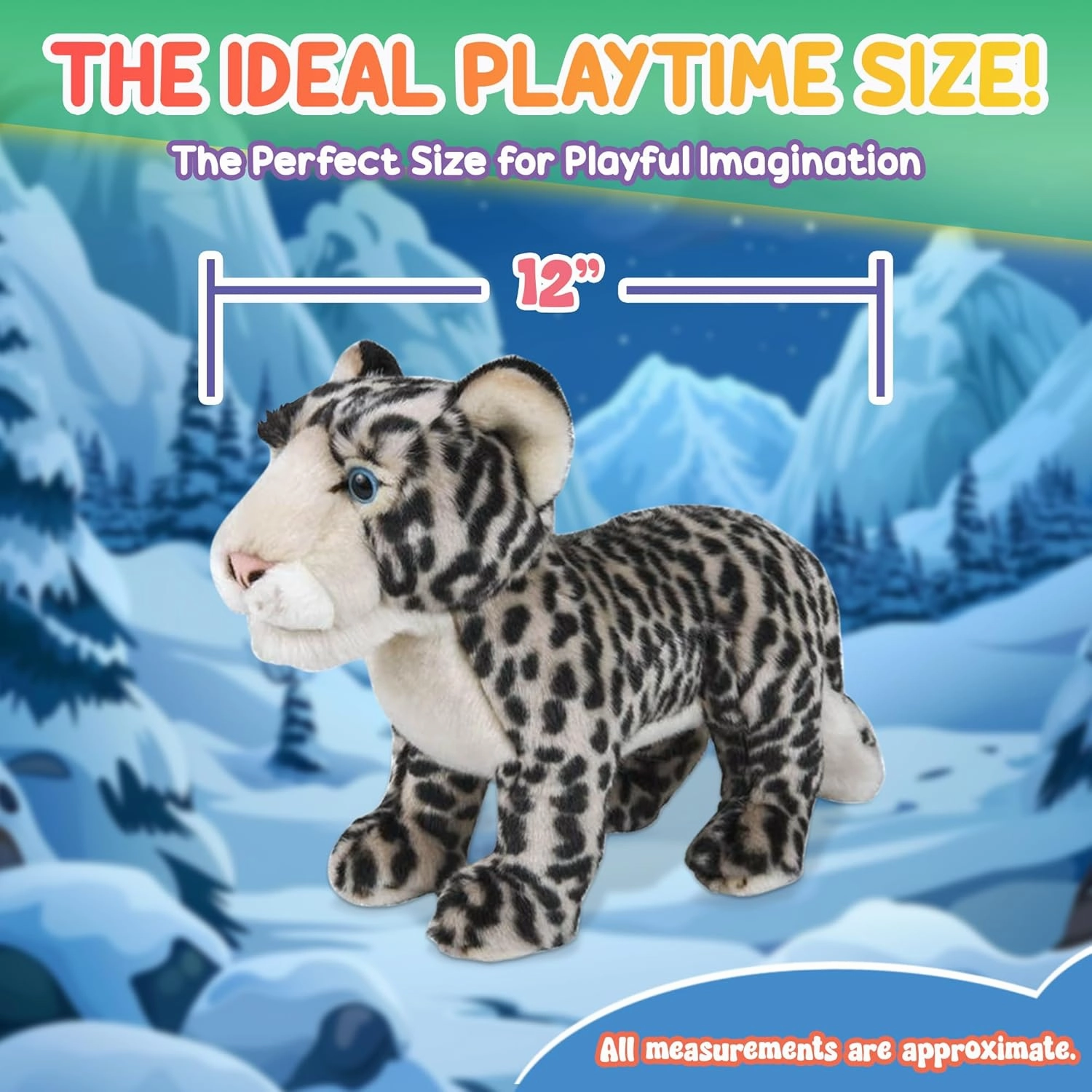 12” Standing Stuffed Animals for Boys & Girls, Safari Baby Shower Decorations, Soft Plush, Nursery Décor, Huggable Soft Toys, Realistic Features, Elephant, Lion, Wolf, Rhino & More (Snow Leopard)