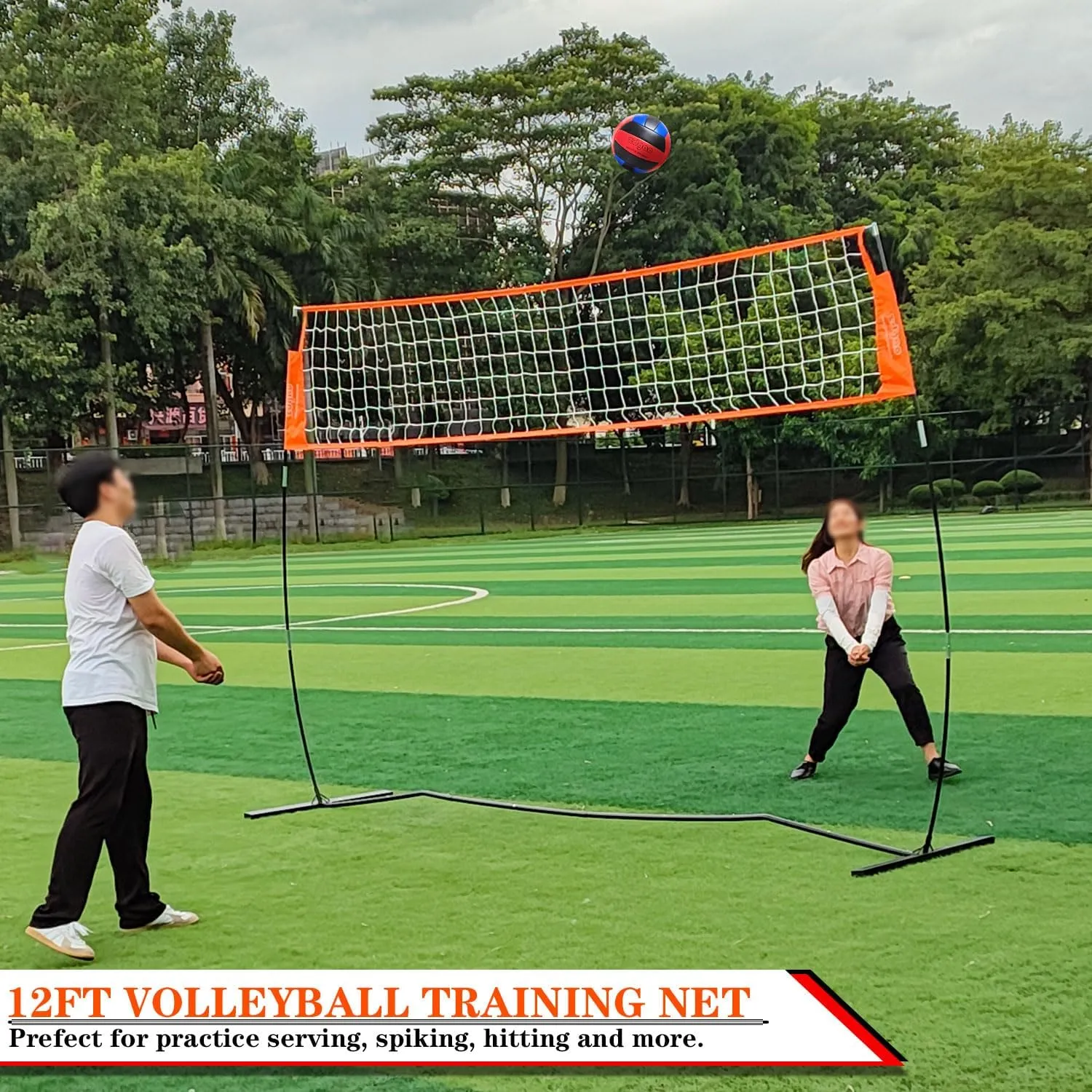 12FT/18FT Portable Volleyball Training Net for Hitting or Serving Drills, Outdoor & Indoor Freestanding Practice Net With Height Adjustable, Carry Bag