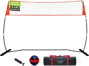 12FT/18FT Portable Volleyball Training Net for Hitting or Serving Drills, Outdoor & Indoor Freestanding Practice Net With Height Adjustable, Carry Bag