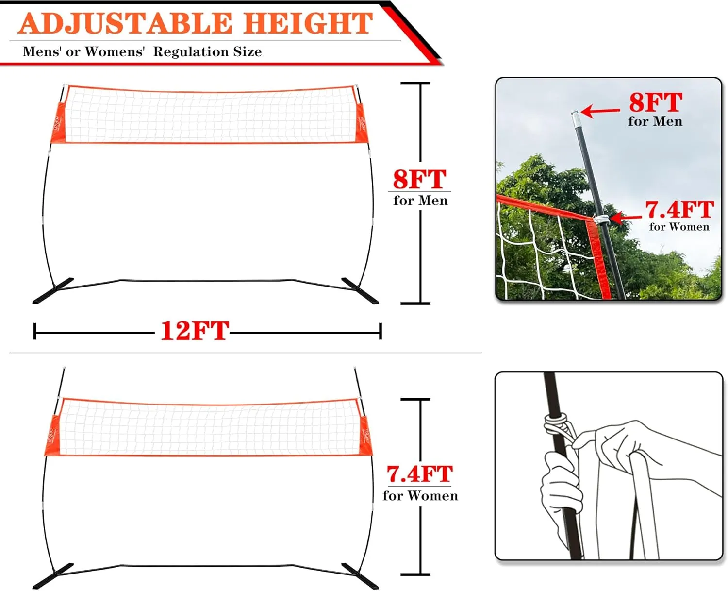 12FT/18FT Portable Volleyball Training Net for Hitting or Serving Drills, Outdoor & Indoor Freestanding Practice Net With Height Adjustable, Carry Bag