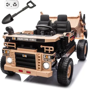 12V 10AH 2-Seater XL Kids Ride on Truck Electric Toy Car with Electric Dump Bed, Parents Remote Control Kids Car Tractor Toys Ride-on Dump Truck for Boys and Girls Ages 3 , Khaki