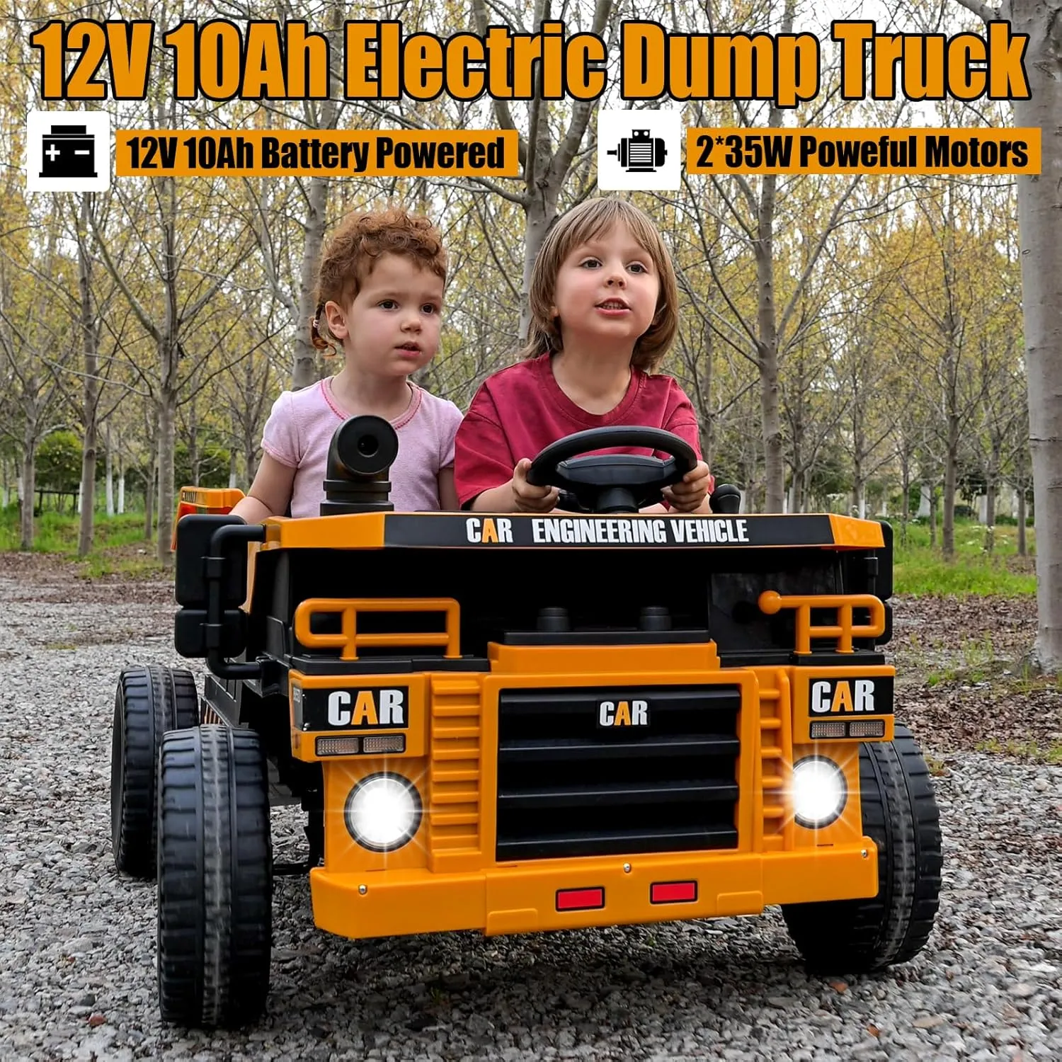 12V 10AH 2-Seater XL Kids Ride on Truck Electric Toy Car with Electric Dump Bed, Parents Remote Control Kids Car Tractor Toys Ride-on Dump Truck for Boys and Girls Ages 3 , Yellow