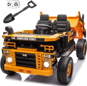 12V 10AH 2-Seater XL Kids Ride on Truck Electric Toy Car with Electric Dump Bed, Parents Remote Control Kids Car Tractor Toys Ride-on Dump Truck for Boys and Girls Ages 3 , Yellow