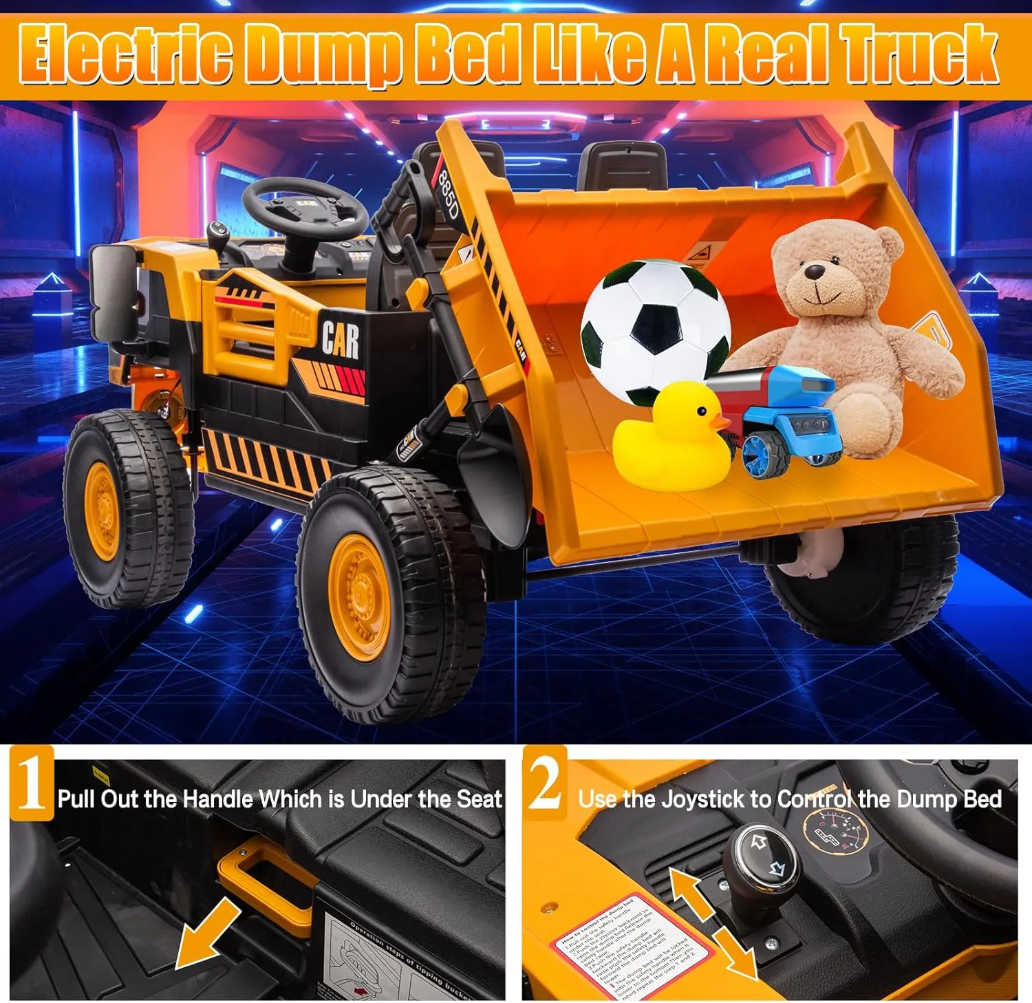 12V 10AH 2-Seater XL Kids Ride on Truck Electric Toy Car with Electric Dump Bed, Parents Remote Control Kids Car Tractor Toys Ride-on Dump Truck for Boys and Girls Ages 3 , Yellow
