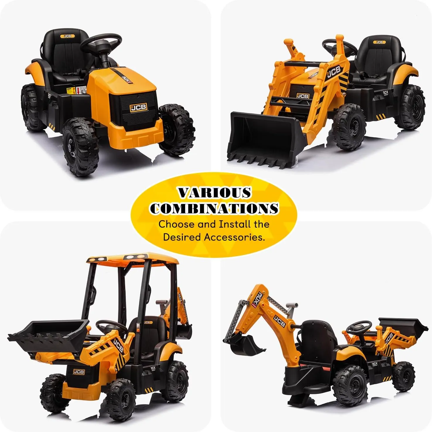 12V JCB Ride on Excavator, Kids Ride on Tractor with Remote Control, Bulldozer, Digging Arm, Sand Digger and Backhoe Shovel Bucket, Ride On Toys for Kids 4-8,1.5-2.8Mph,Slow Start