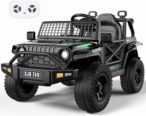 12V Kids Toddler Ride On Truck Electric - 7Ah Large Battery Electric Vehicles with Remote Control, 2 Speeds, LED Lights, Horn, Music for Kids (Black)