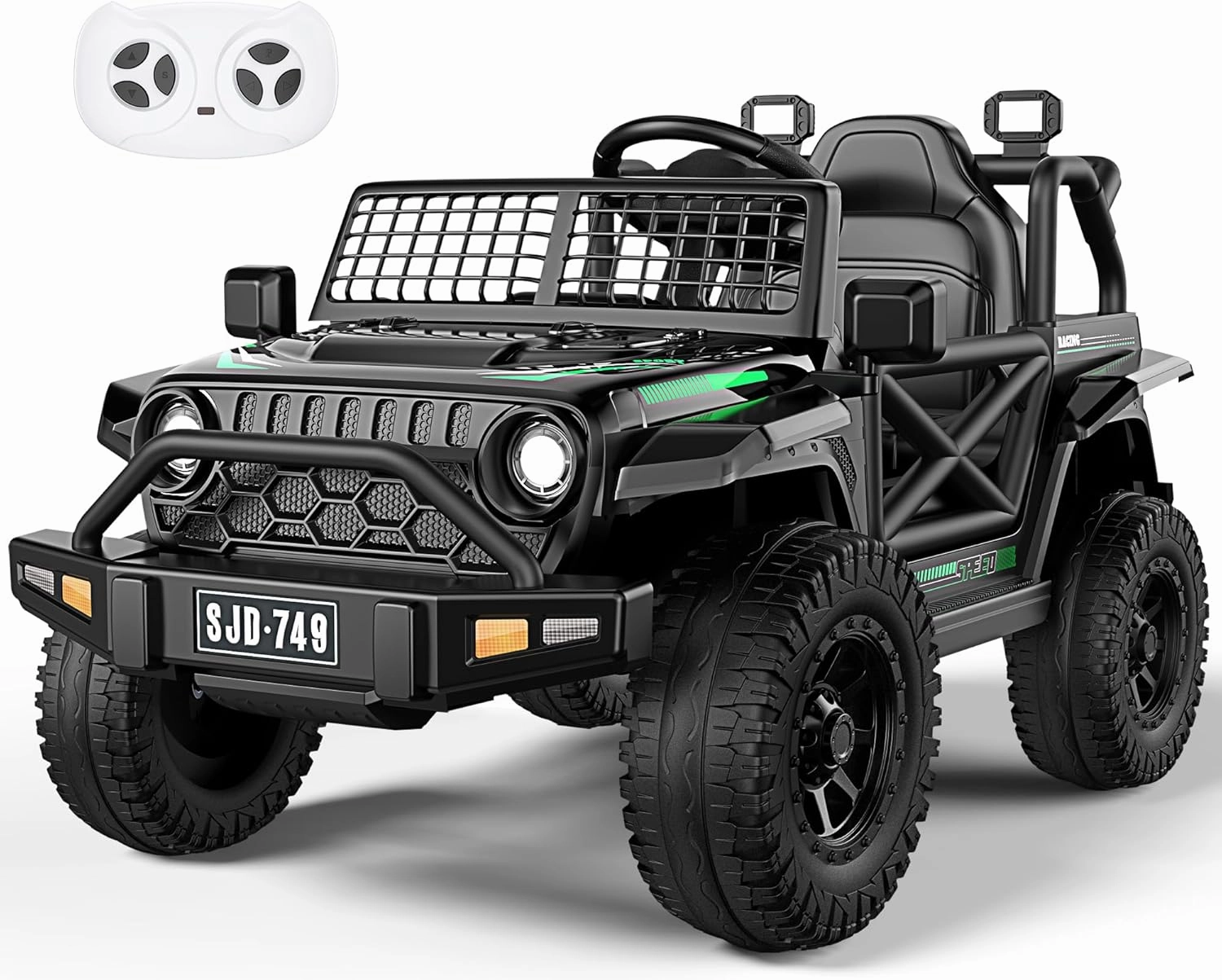 12V Kids Toddler Ride On Truck Electric - 7Ah Large Battery Electric Vehicles with Remote Control, 2 Speeds, LED Lights, Horn, Music for Kids (Black)