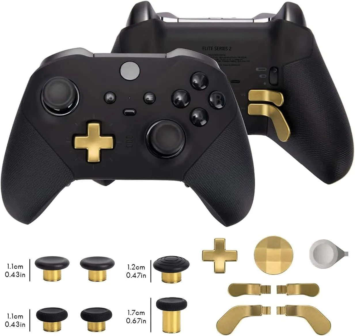 13 in 1 Metal Thumbsticks for Xbox One Elite Series 2, Elite Series 2 Controller Accessory Parts, Gaming Accessory Replacement, Metal Mod 6 Swap Joystick, 4 Paddles, 2 D-Pads, 1 Tool (Plating Gold)