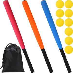 13 Pieces Kids Foam Baseball Bat and Ball Set Includes 3 Pcs 27'' Safe T Ball Bat with 9 Pcs Soft Baseballs 1 Storage Bag for Hitting Indoor Outdoor Sport Gift Playing Game (Stylish)