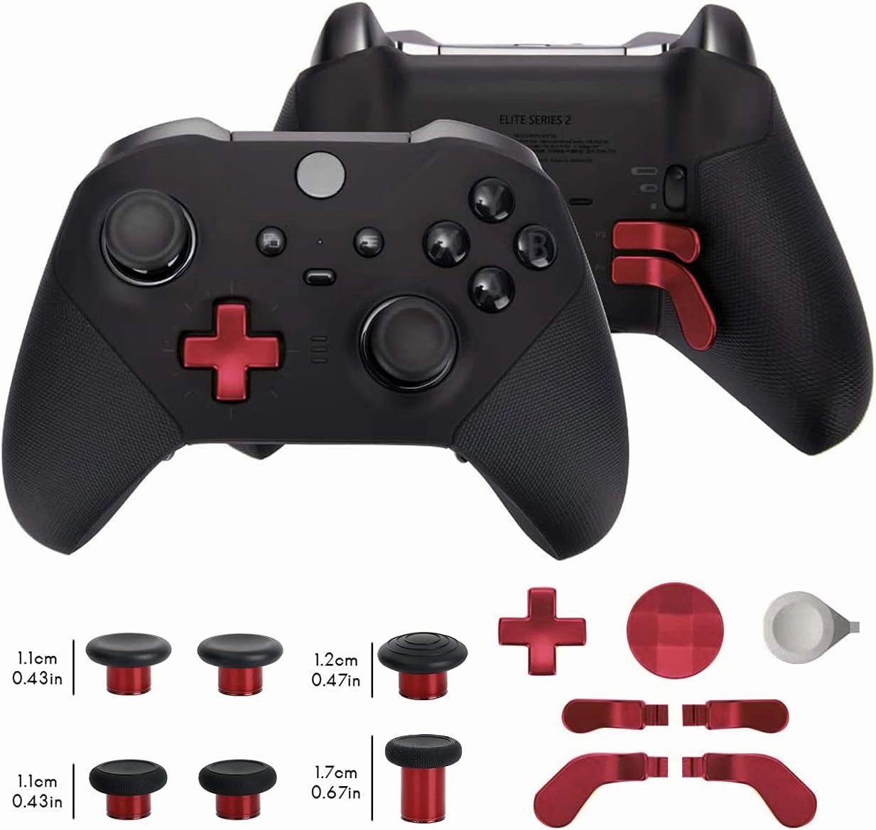 13 in 1 Metal Thumbsticks for Xbox One Elite Series 2, Elite Series 2 Controller Accessory Parts, Gaming Accessory Replacement, Metal Mod 6 Swap Joystick, 4 Paddles, 2 D-Pads, 1 Tool (Plating Red)