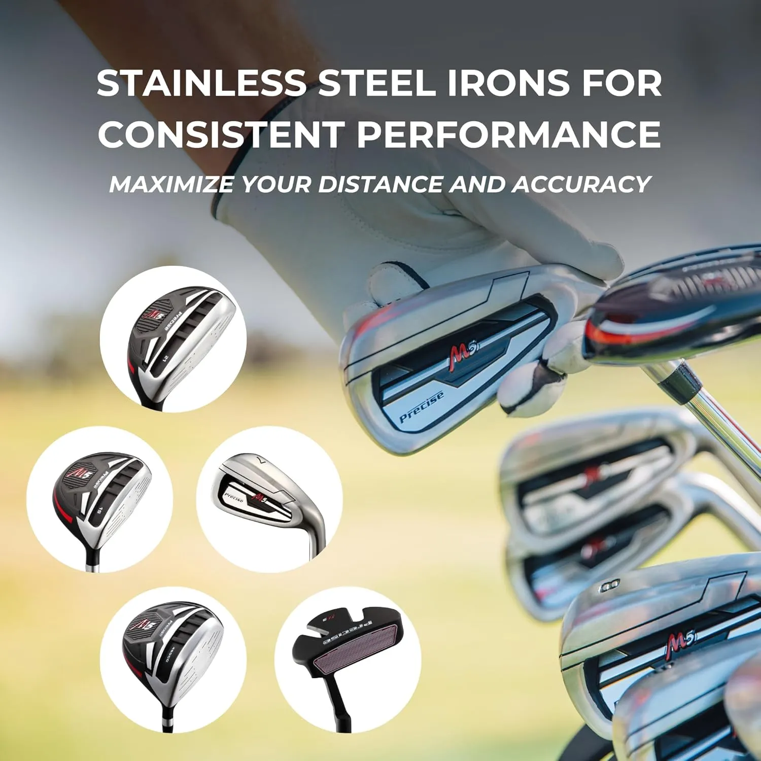 14-Piece Men’s Complete Golf Club Set - All Graphite Shafts (A Flex & Non-A Flex), Titanium Driver, Hybrid, 5-PW Irons, Putter, Stand Bag, Senior-Friendly Golf Clubs for Men, Right/Left Handed
