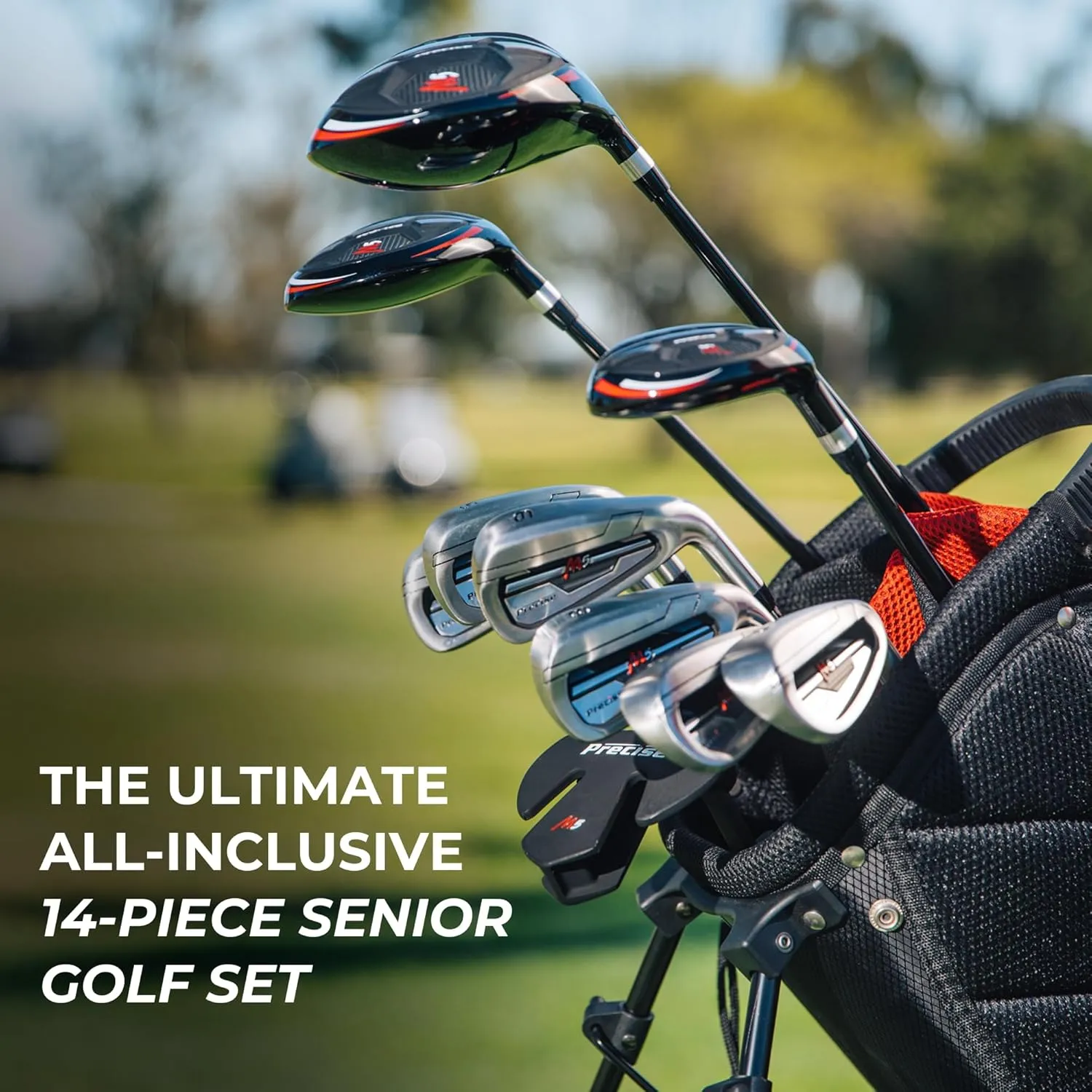 14-Piece Men’s Complete Golf Club Set - All Graphite Shafts (A Flex & Non-A Flex), Titanium Driver, Hybrid, 5-PW Irons, Putter, Stand Bag, Senior-Friendly Golf Clubs for Men, Right/Left Handed