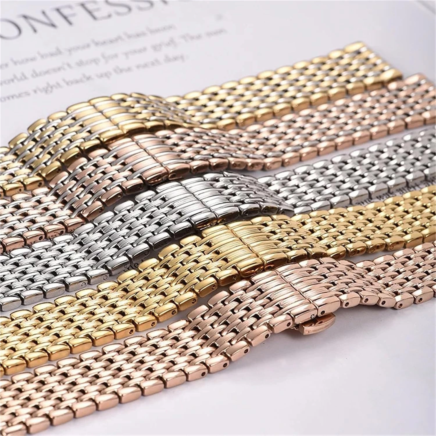 14 16 18 20 22mm Stainless Steel Strap Men's Watch Accessories Steel Strap Women's Double Button Butterfly Buckle