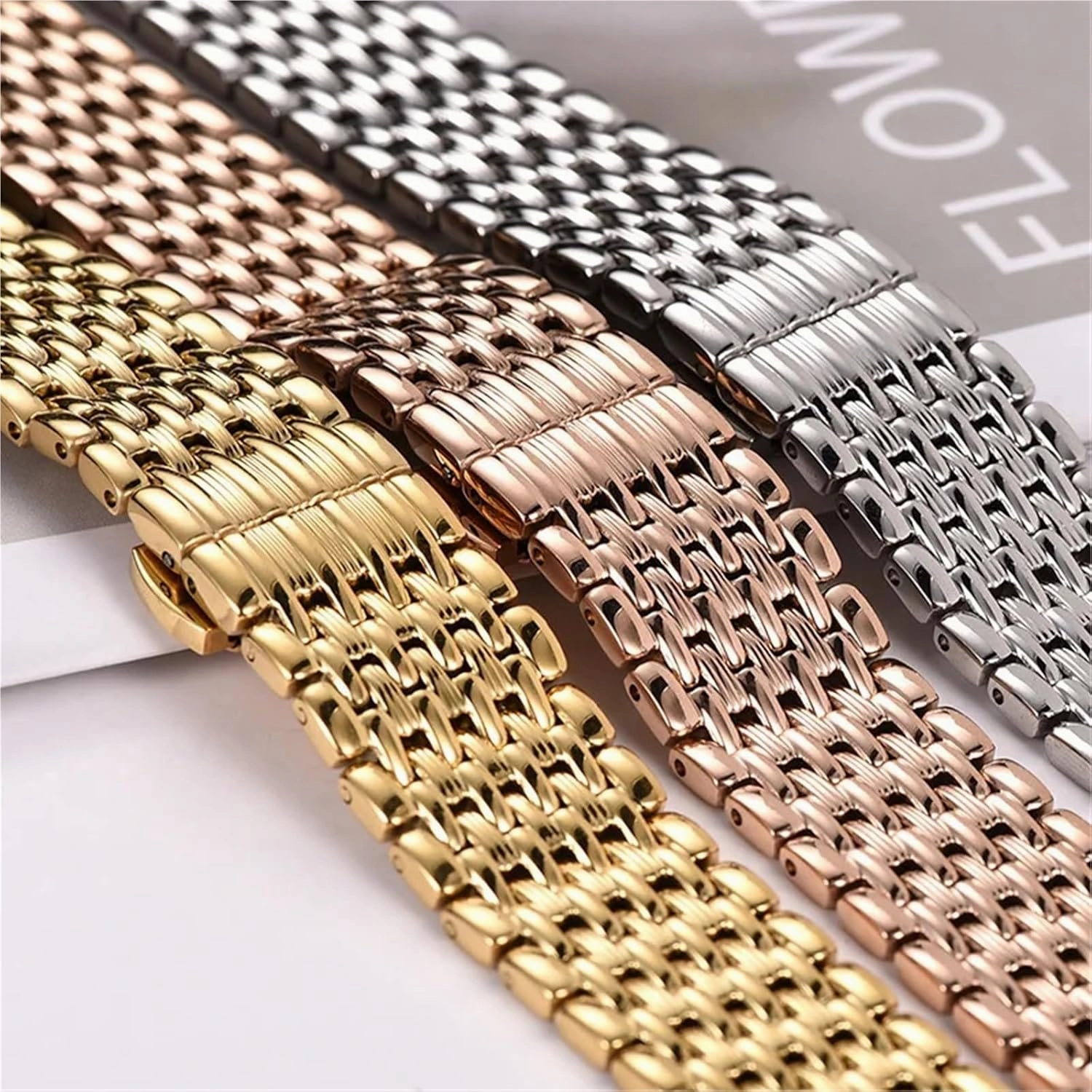 14 16 18 20 22mm Stainless Steel Strap Men's Watch Accessories Steel Strap Women's Double Button Butterfly Buckle