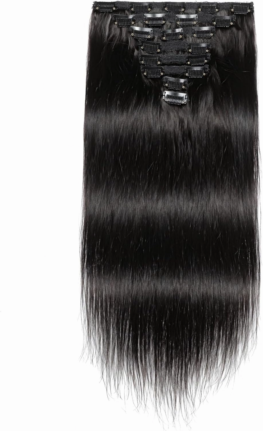 14 Straight Clip-in Human Hair Extensions, Natural Black, 8-Piece Set, Seamless Design for Easy Wear, Length & Shine Boost
