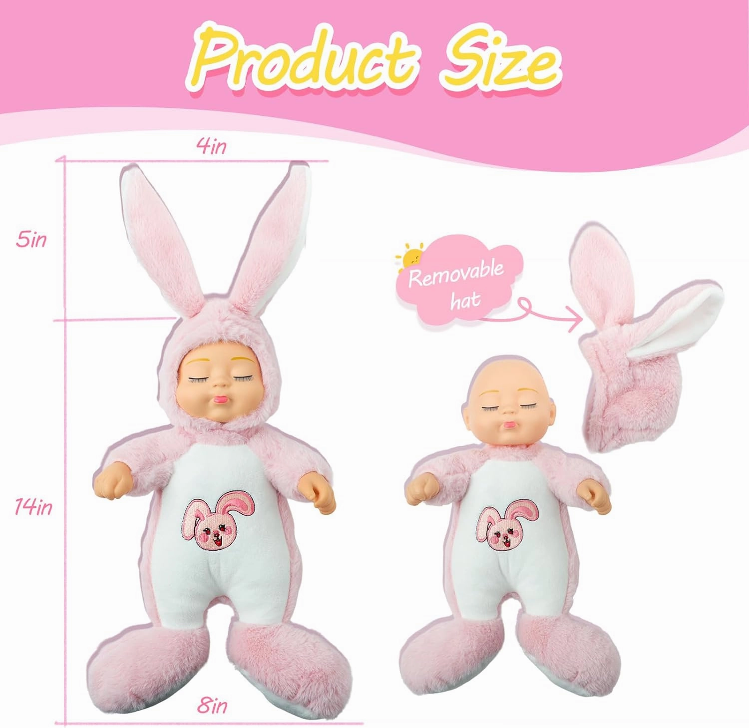 14in Baby Dolls Cute Realistic Reborn Baby Dolls，Soft Plush Toy,Lifelike Newborn Sleeping Animal Doll,Plush Soft Bunny Toy,Music Box with Interactive Singing Feature for Kids Age 3  Gift