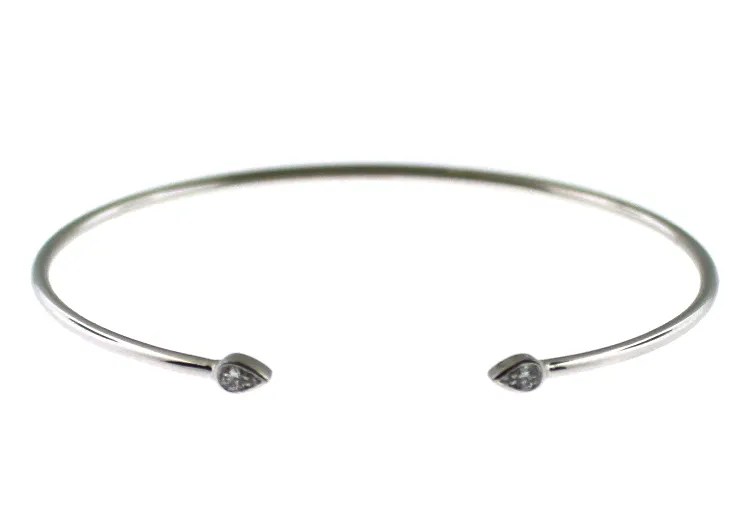 14W Pear Shaped Diamond Flexible Open Bangle with Bezel-Set Graduated Round Diamonds