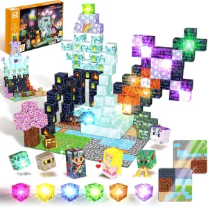 150 PCS Magnetic Building Toys, Magnetic Building Blocks with Light, magnetic cubes Princess & Knight Theme Light Up, STEM Sensory Stacking Build Mine Set for Kid Age 3  (150pcs with 15 Flashing Cubes