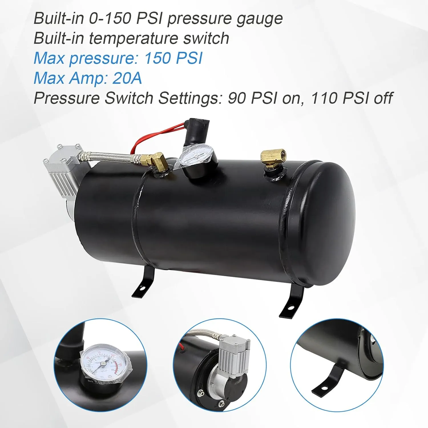 150DB 4 Trumpet Train Horns kit Super Loud Air Horn with 150 PSI 12V Air Compressor Air Horn Compressor Tank For Any Vehicle Trucks Car Jeep Or SUV