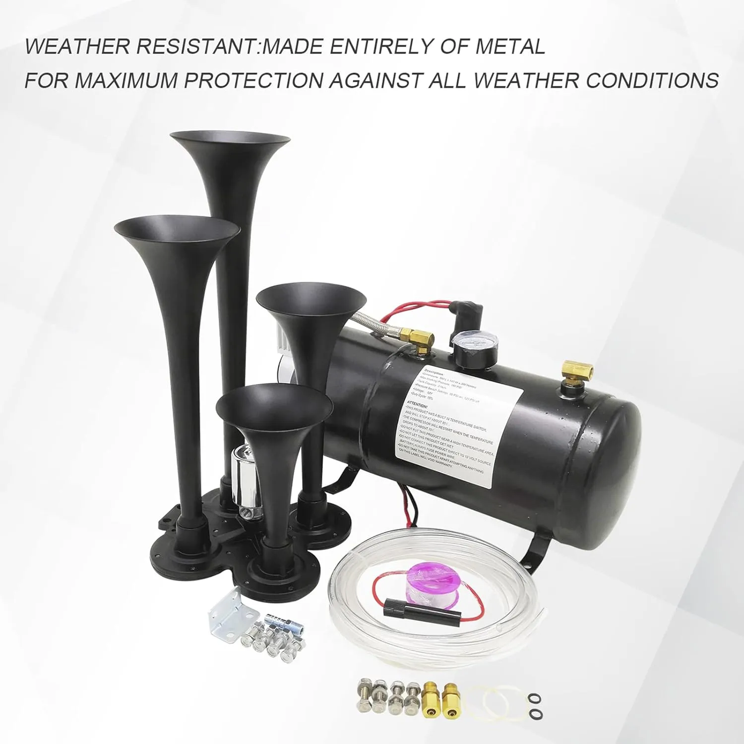 150DB 4 Trumpet Train Horns kit Super Loud Air Horn with 150 PSI 12V Air Compressor Air Horn Compressor Tank For Any Vehicle Trucks Car Jeep Or SUV