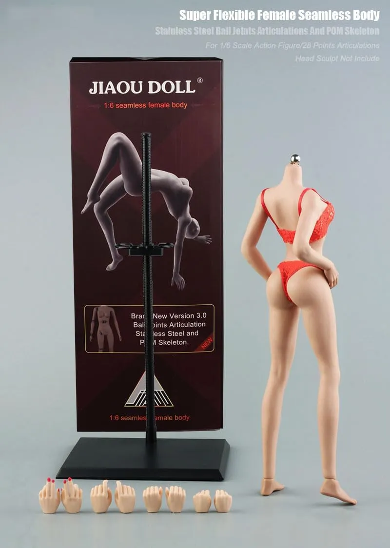 1/6 Scale Female Body, JIAOUDOLL Medium Bust Teenage Girl Body Type Super Flexible Seamless Action Figure Body No Head with Detachable Feet (New Pale Skin)