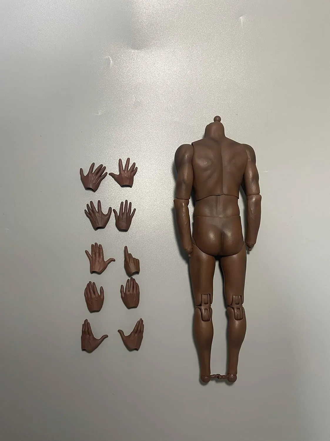 1/6 Scale Male Action Figure Body, 12 Inch Flexible Ball-joint Body Black Skin Muscular Man Aciton Figure, 1/6 Strong Muscle Man Figure Model with Detachable 5 Pairs of Hands Gesture Shapes (D style)