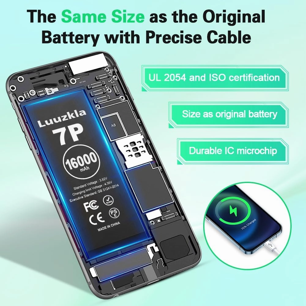 16000mAh (2025 New Upgrade) Battery Compatible with iPhone 7 PLUS, Super Capacity Battery Replacement Compatible with iPhone 7 PLUS, with Full Tool Kits-0 Cycle High Capacity-24 Months Service