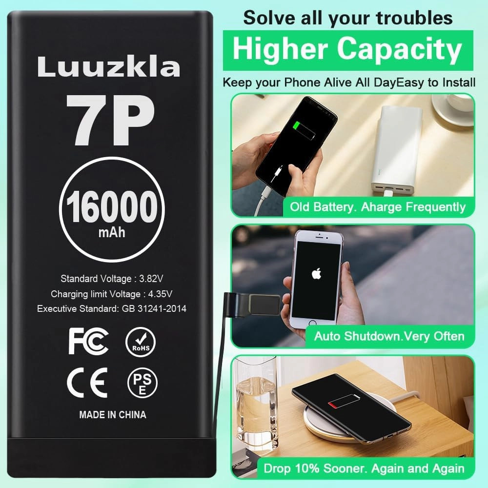 16000mAh (2025 New Upgrade) Battery Compatible with iPhone 7 PLUS, Super Capacity Battery Replacement Compatible with iPhone 7 PLUS, with Full Tool Kits-0 Cycle High Capacity-24 Months Service