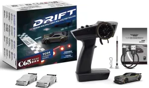 1/76 Scale RC Drift Car, 2.4G 4CH Electric Mini Racing with Flashing LED Lights and Two Original Color Car Shells (RTF Version)