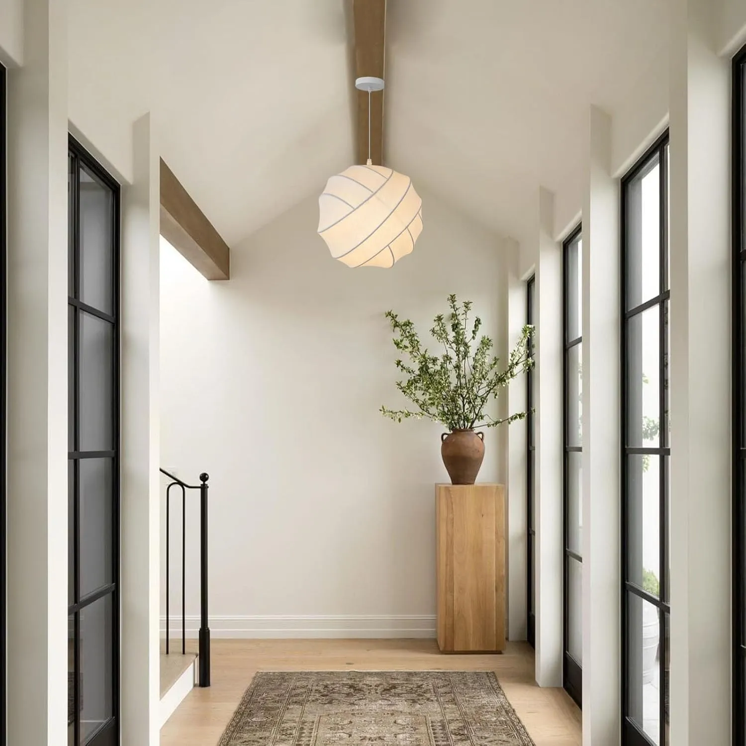 17.7 Inch White Pendant Light for Dining Room, Silk Globe Pendant Light, Modern Pendant Light Fixtures for Bedroom Kitchen Island Living Room Dining Room Hallway Restuarant