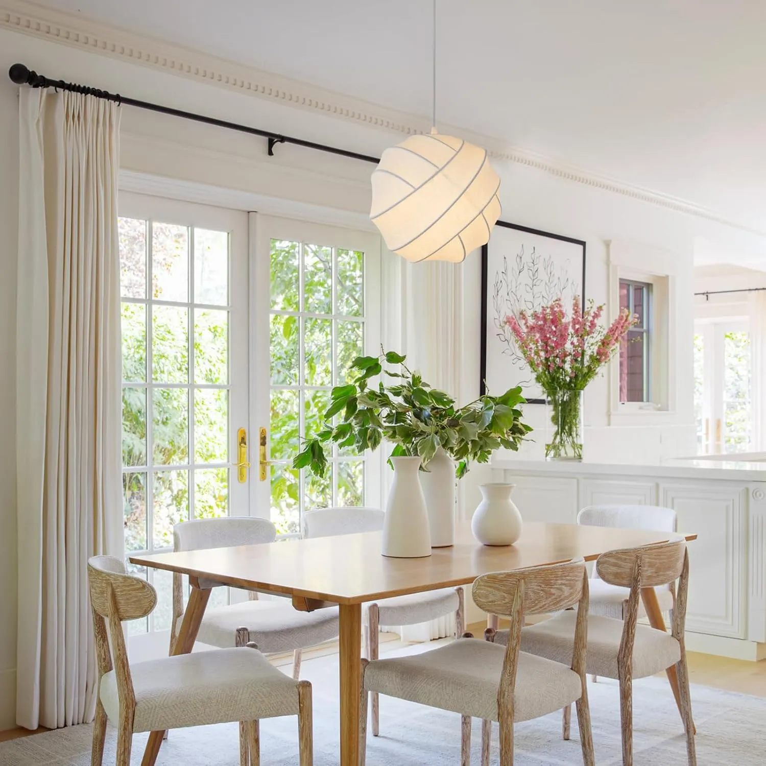 17.7 Inch White Pendant Light for Dining Room, Silk Globe Pendant Light, Modern Pendant Light Fixtures for Bedroom Kitchen Island Living Room Dining Room Hallway Restuarant