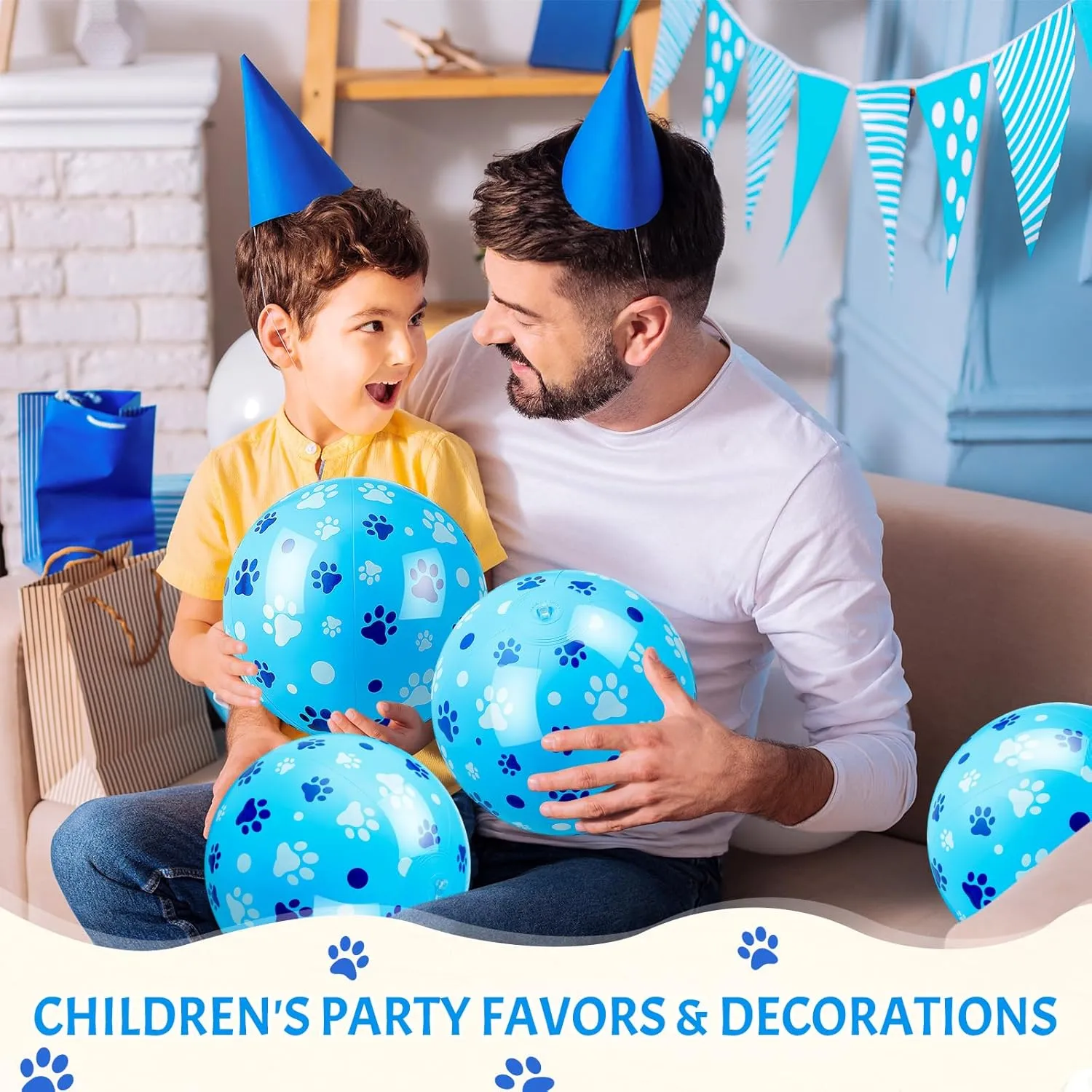 18 Pack Dog Paw Beach Balls for Kids 12 Inch Blue Dog Patrol Paw Print Themed Birthday Party Favors for Boy Girl End of The Year Student Gifts Bulk Swimming Pool Summer Party Supplies