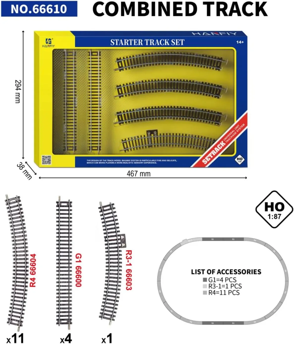 1/87 Model Train Set Narrow Gauge Model Railway Track, Nickel Silver Curved & Turnout Tracks, Perfect for Hobbyists & Train Collectors Premium Gift (66610 Railway Track)