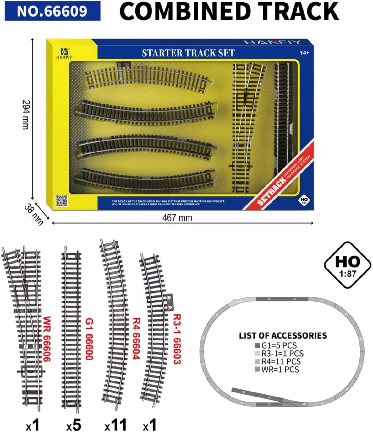 1/87 Model Train Set Narrow Gauge Model Railway Track, Nickel Silver Curved & Turnout Tracks, Perfect for Hobbyists & Train Collectors Premium Gift (66610 Railway Track)