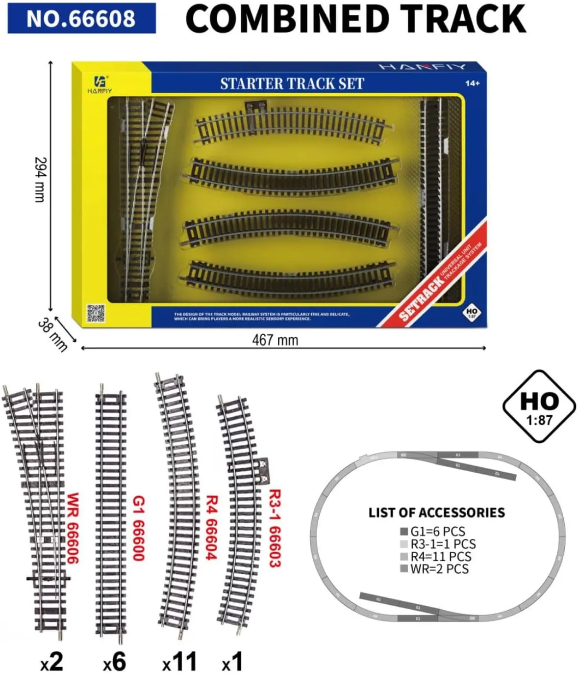 1/87 Model Train Set Narrow Gauge Model Railway Track, Nickel Silver Curved & Turnout Tracks, Perfect for Hobbyists & Train Collectors Premium Gift (66610 Railway Track)